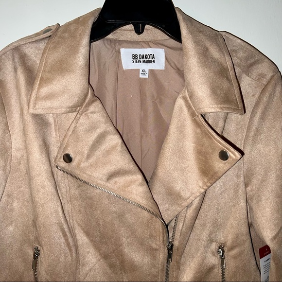 Vegan Suede Moto Jacket Tan M - Picture 11 of 12